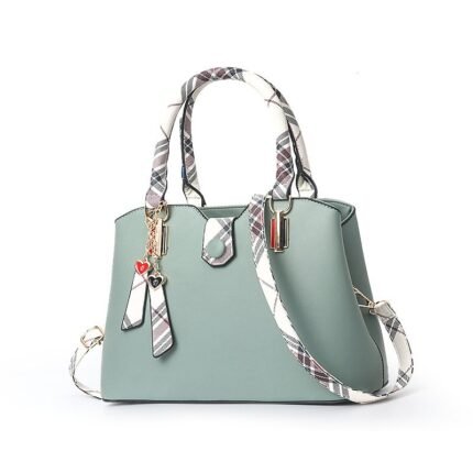Trendy Plaid-Handle Leather Handbag for Women